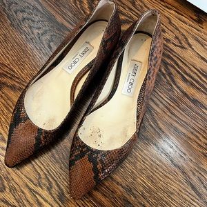 Jimmy choo black brown snakeskin effect flats size 38 eu size 7.5 US